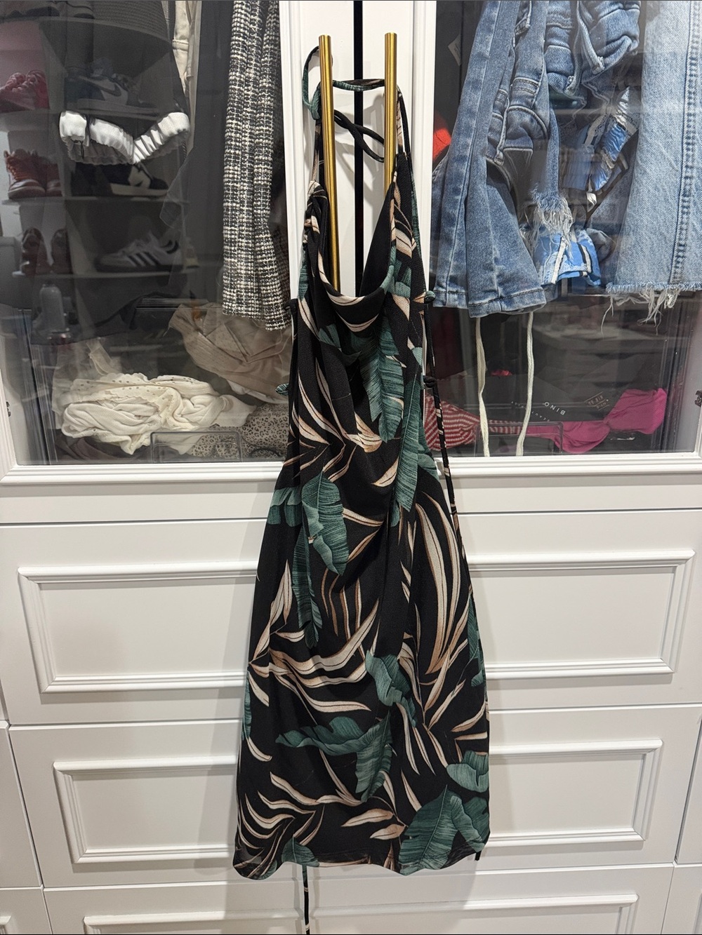 Windsor Black Tropical Leaf Mini Dress